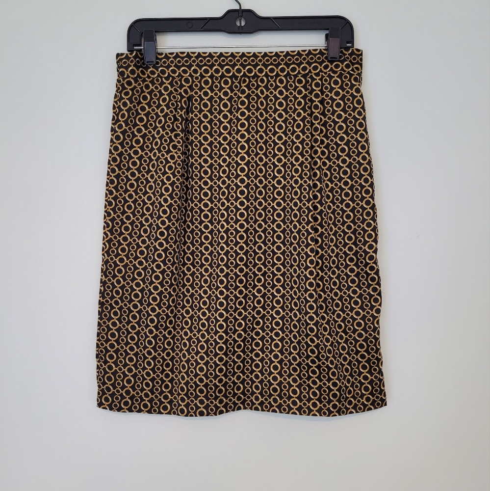 NWT Chenault Size S Black and Gold Chain Print Skirt